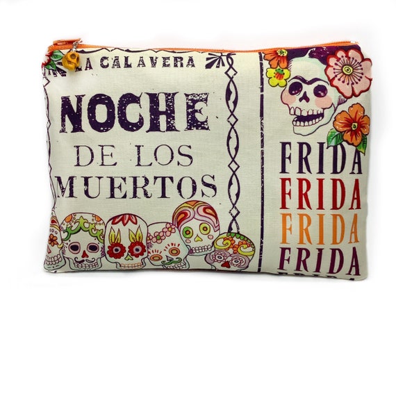 Frida Kahlo Zip Pouch Day Of The Dead Make Up Bag Sugar Etsy