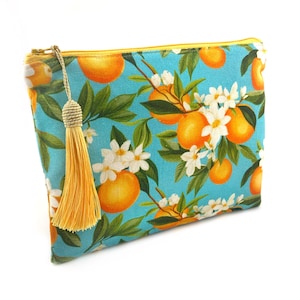 Orange blossom cosmetic bag with tassel | citrus travel organizer gift