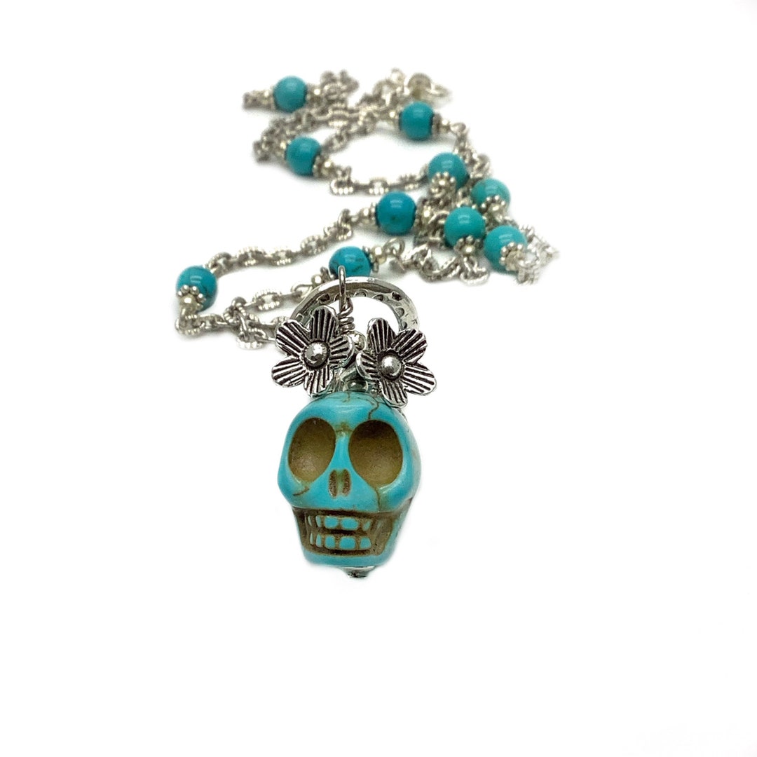 Sugar Skull Necklace, Skull Jewelry for Women, Edgy Necklace, Skull Jewelry, Skull Turquoise Etsy