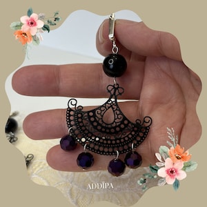Dangle Black Earrings. Disco Earrings.Filigree Design Earrings.