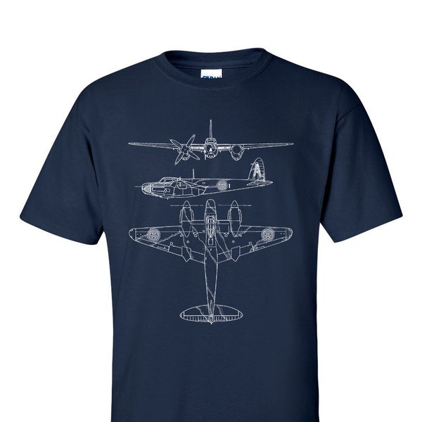 Mosquito T-Shirt, Technical Drawing, WW2 Aircraft,  Blueprint Shirt