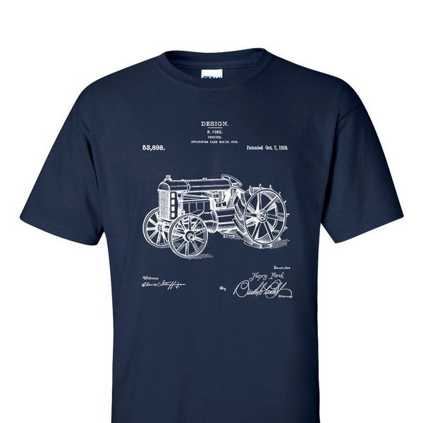 Tractor Patent T-Shirt Blueprint Farmer Shirt