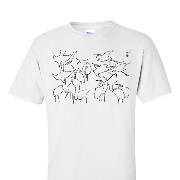 Katsushika Hokusai Cranes from Quick Lessons in Simplified Drawing Fine Art T-Shirt