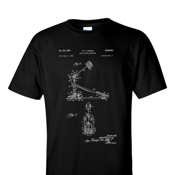 Drum Kick Patent  T-Shirt Drummer Drum Pedal Percussion Blueprint Shirt