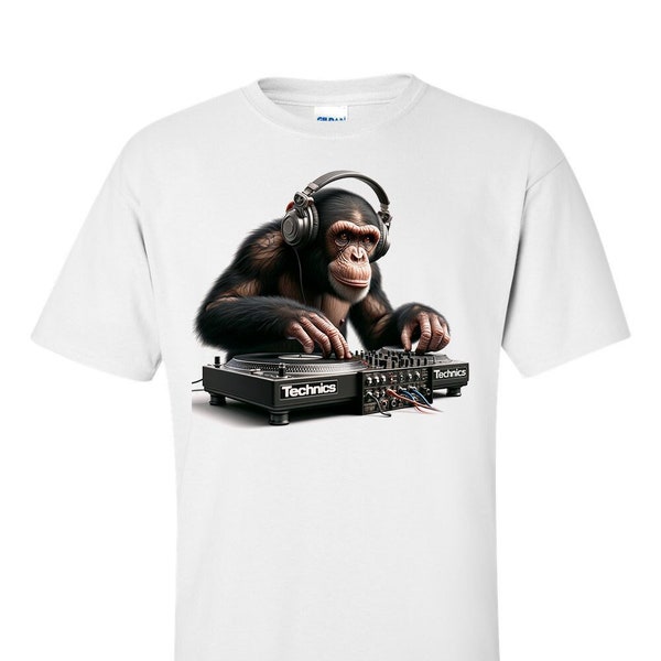 DJ Chimpanzee T-Shirt With Headphones Two Turntables Chimp Shirt