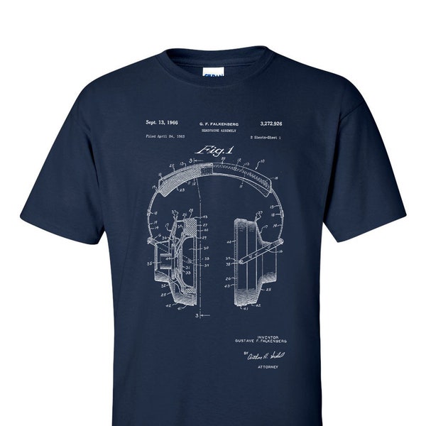 Headphone T-Shirt , Assembly Patent Technical Drawing Blueprint DJ Gift Shirt