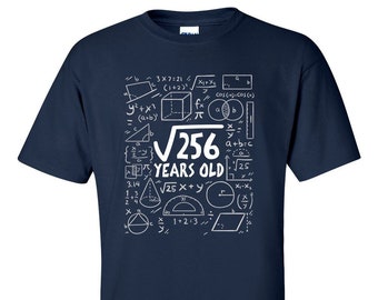 16th Birthday T-Shirt , Square Root of 256,  16 Year Old Sixteenth Gift  Math Shirt