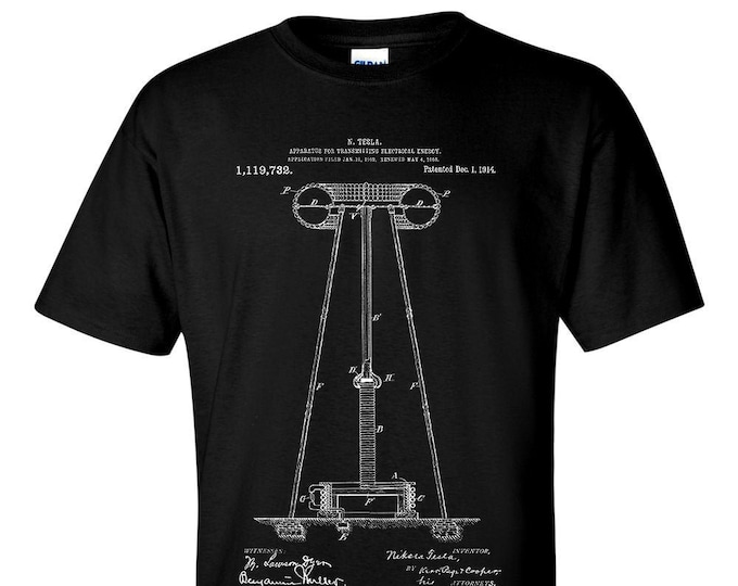 Nikola Tesla Electrical Energy Transmitter Patent Blueprint T-Shirt