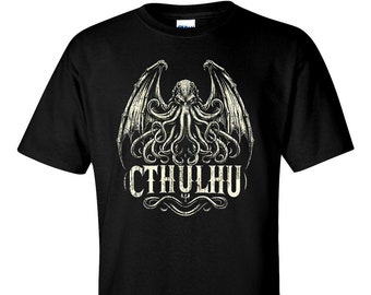 Cthulhu T-Shirt H.P. Lovecraft Inspired Distressed Print TShirt