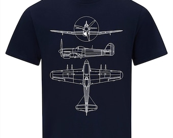Typhoon T-Shirt, Fighter Aircraft,  Technical Drawing,  Blueprint RAF WW2 Shirt