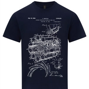 Jet Engine Patent T-Shirt: Aviation Blueprint, Pilot Gift