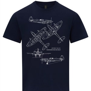 Spitfire T-Shirt, Fighter Aircraft, Technical Drawing, Blueprint WW2 RAF Tshirt
