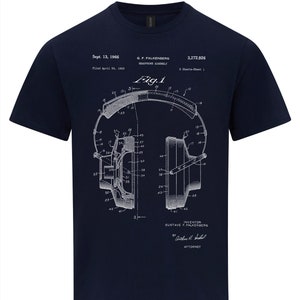 Headphone Patent T-Shirt: Vintage Blueprint Design, Music Lover Gift