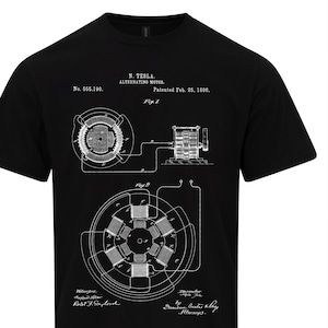 Nicola Tesla Alternating Motor Patent Blueprint T-Shirt Alternator Tee
