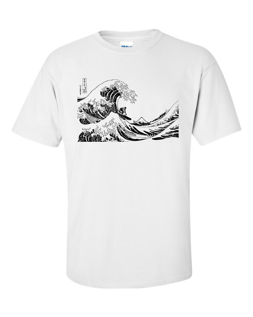 Image of Surfing The Great Wave Off Kanagawa Mono Hokusai Fine Art Mens Surf T-Shirt
