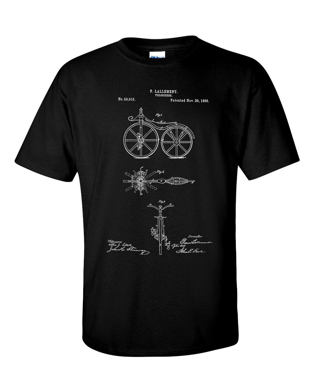 Image of First Bicycle Patent 1866 Velocipede Bike Blueprint T-Shirt
