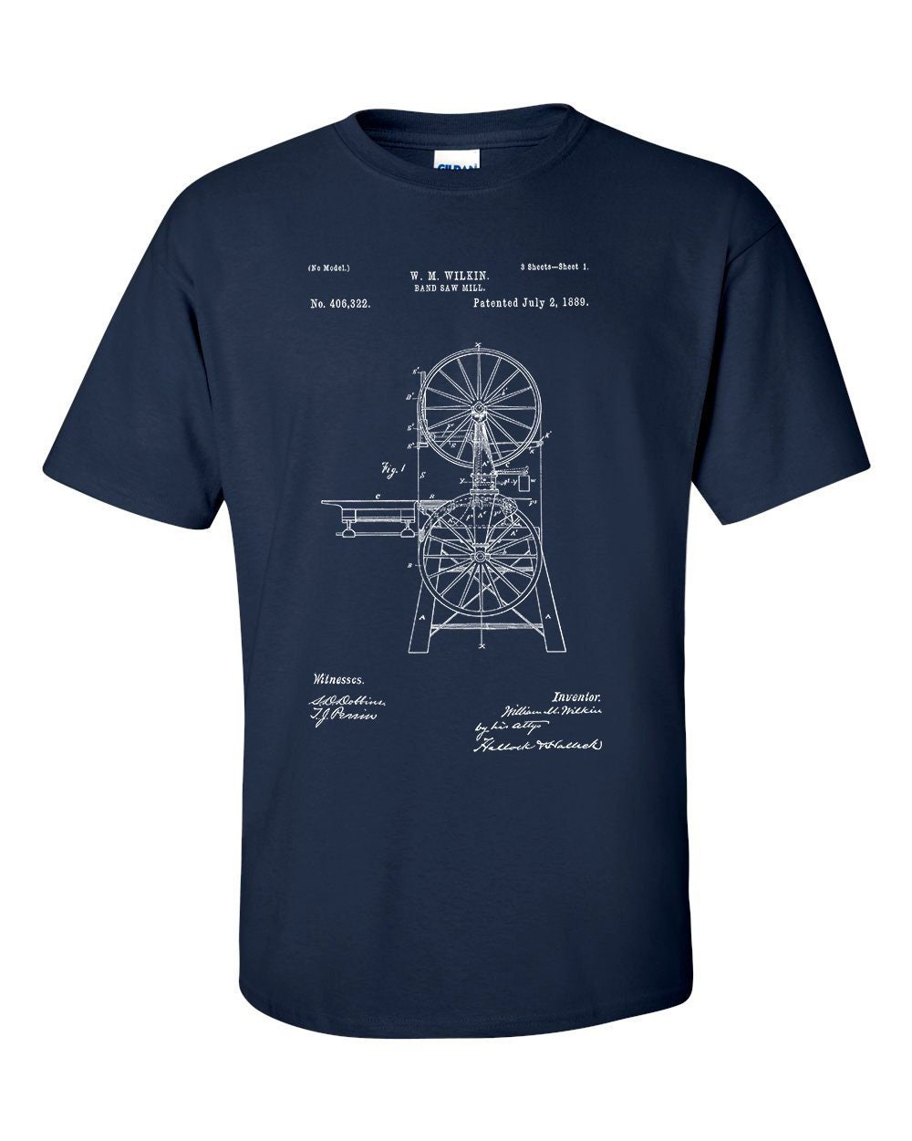 Image of Band Saw 1889 Patent Blueprint Carpenter Wood Shirt