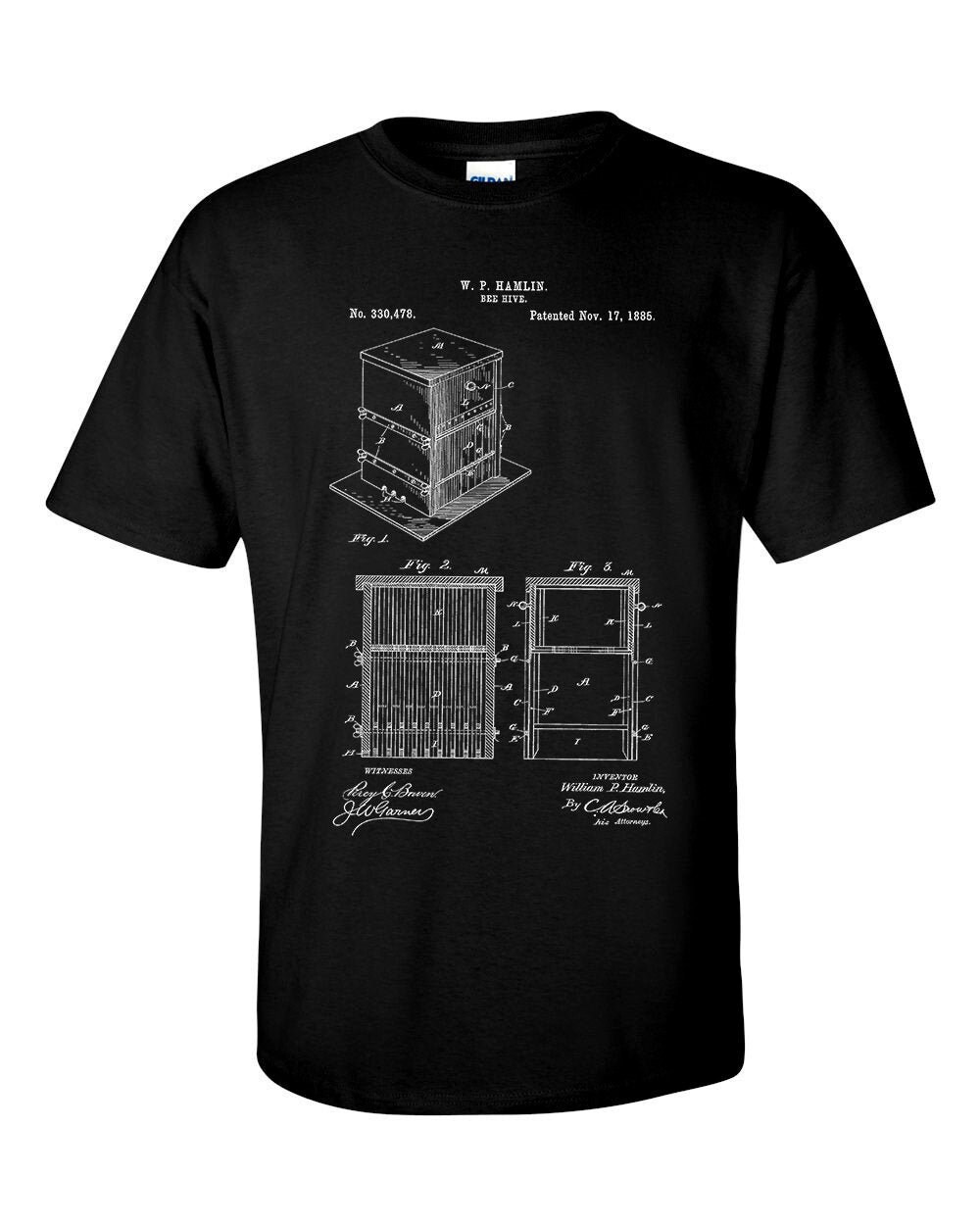 Image of Bee Hive Patent T Shirt, Keeper, Honey Bee, Honeycomb, Organic Honey, T-Shirt