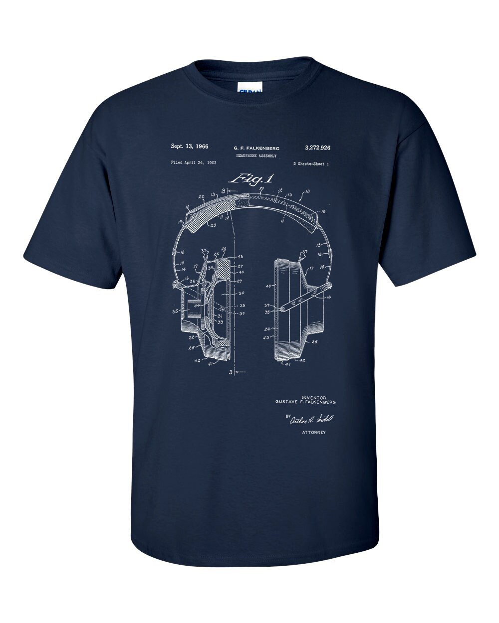Image of Headphone Assembly Patent Blueprint T-Shirt