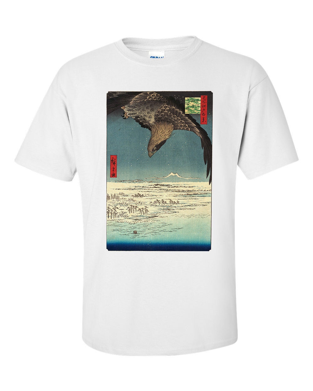 Image of Utagawa Hiroshige Great Eagle, Jūmantsubo Plain At Fukagawa Susakii Fine Art Mens T-Shirt