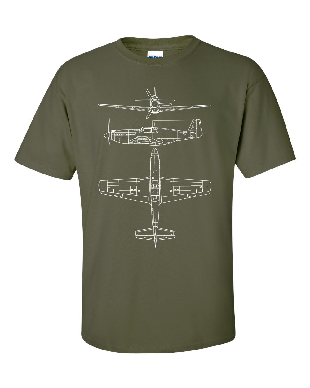 Image of P51 Mustang Technical Drawing Blueprint Usaf Ww2 Fighter Aircraft T-Shirt