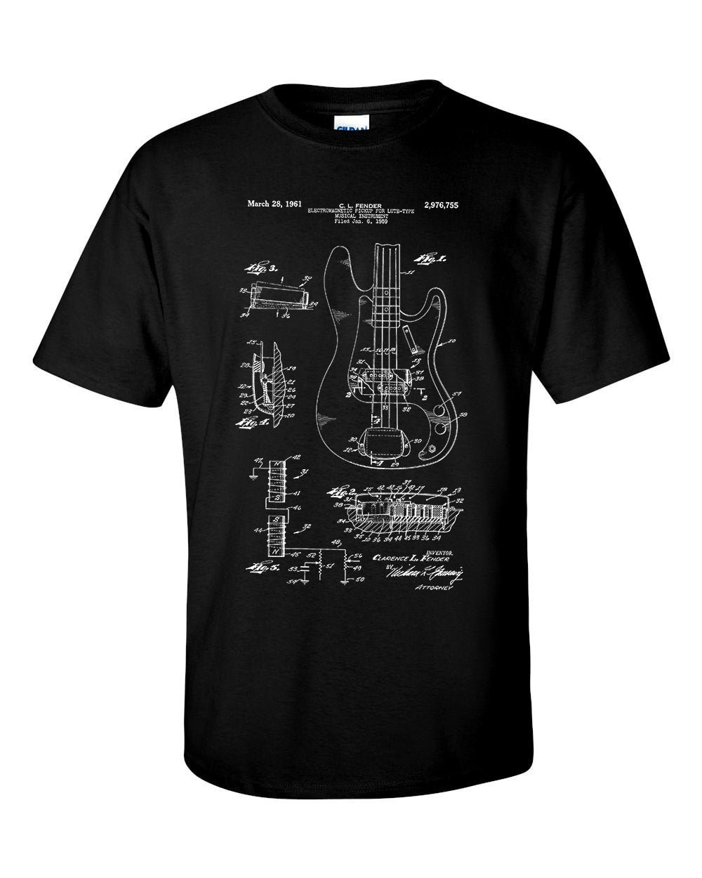 Bass Guitar Patent Musician T-Shirt