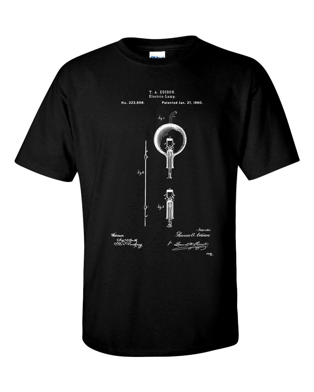 Image of Thomas Edison Electric Lamp Bulb 1880 Patent Blueprint T-Shirt