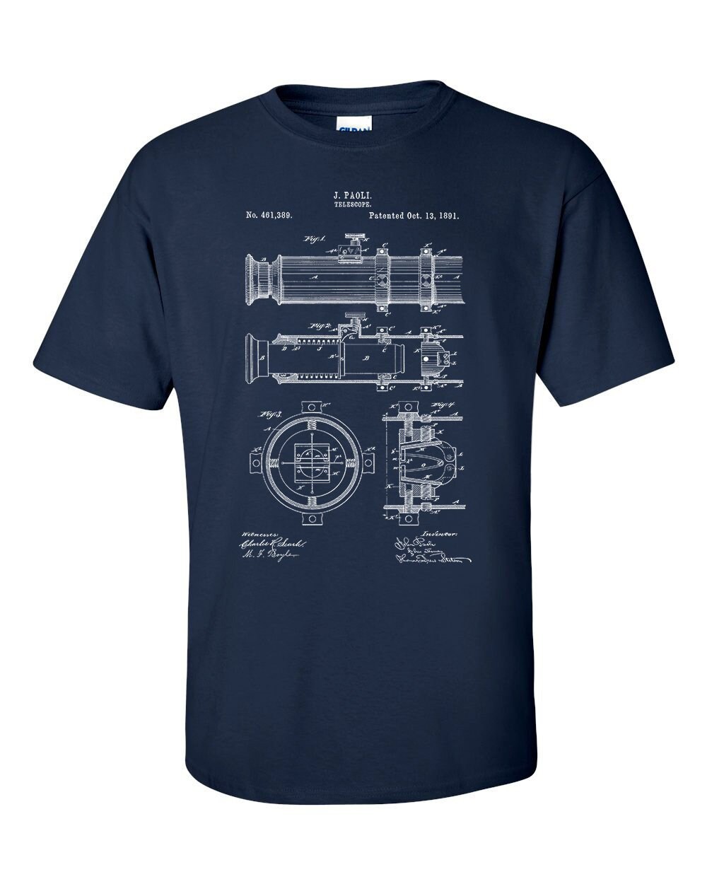 Image of Telescope 1891 Patent Blueprint T-Shirt