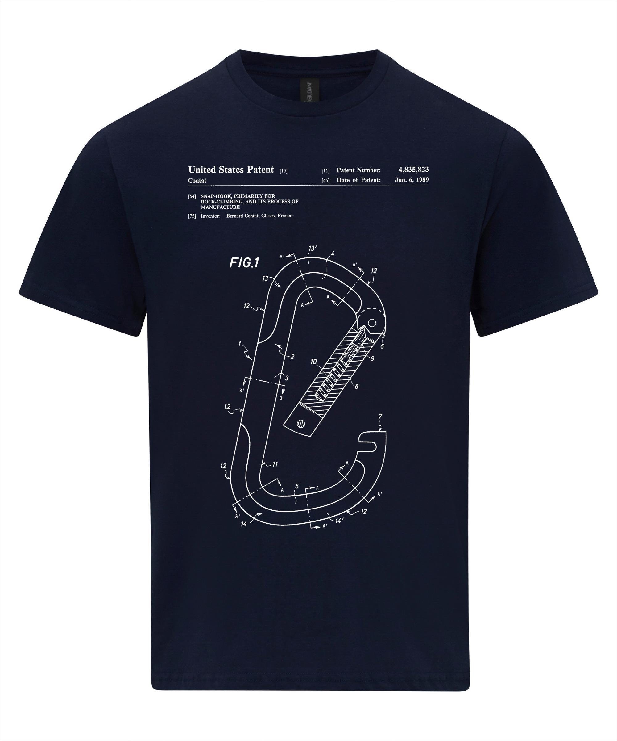 Carabiner Patent T-Shirt | Rock Climbing Gear Design Blueprint Tee Mountaineering Shirt