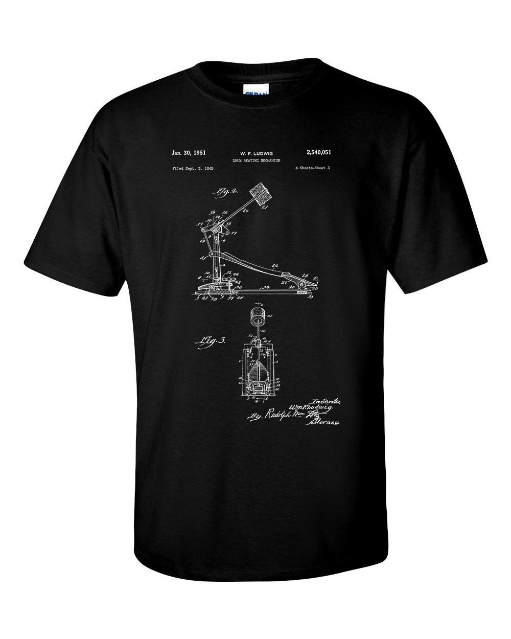 Image of Drum Kick Patent Drummer Pedal Percussion Blueprint T-Shirt