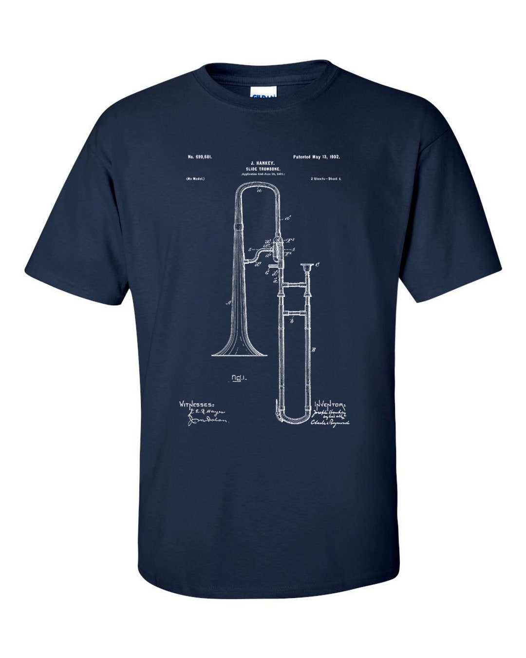 Slide Trombone Patent Jazz Band Blueprint T-shirt - Etsy UK