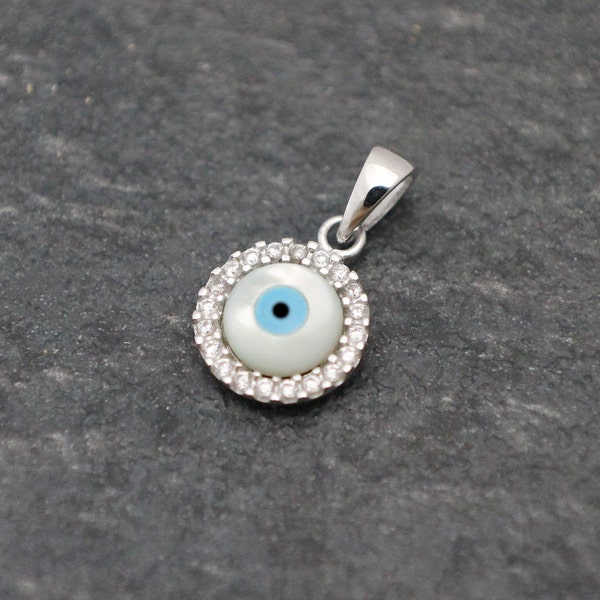 925 sterling silver evil eye / charm with mother of pearl  pave cubic zirconia