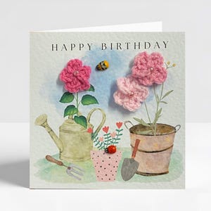 Birthday Card For Her, Mum, Friend, Sister, 3D Crocheted Flowers Birthday Card, Birthday Gift For Her, Elegant Birthday Card
