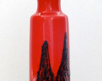 Scheurich Vintage Mid Century Red & Black Fat Lava Stretched Neck West German Vase