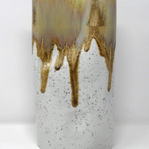 Sgrafo Vintage Mid Century Glossy White & Golden Green-ish Drip Organic West German Vase