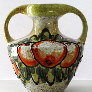 Marei Keramik Vintage Mid Century Apple Green Black White West German Centerpiece Vase