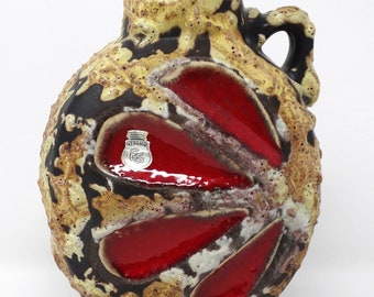 ES Keramik Vintage Mid-Century Honey Brown & Red Fat Lava West German Vase