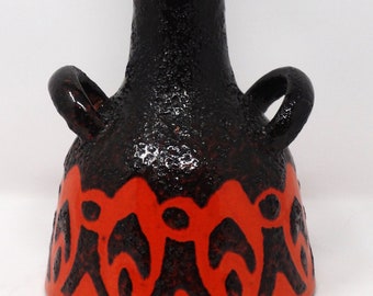 ES Keramik Vintage Mid Century Orange & Black Fat Lava West Germany Vase