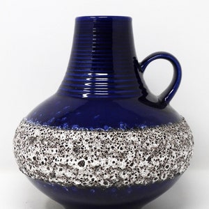 Fohr Vintage Mid Century Navy Blue & White Fat Lava West German Vase