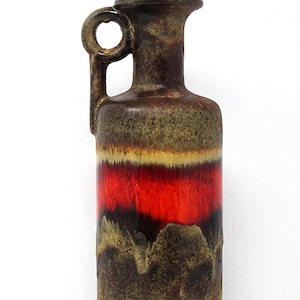 Ruscha X-Tall Vintage Mid Century  Brown Tan & Glossy Red West German Vase