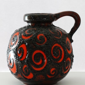 Scheurich Vintage Mid Century Large Glossy Red & Black Fat Lava West German Round Vase