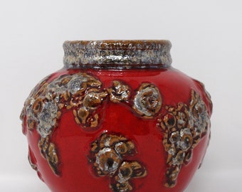 Walther Gerhard Vintage Mid Century Glossy Red Silver Brown West German Vase