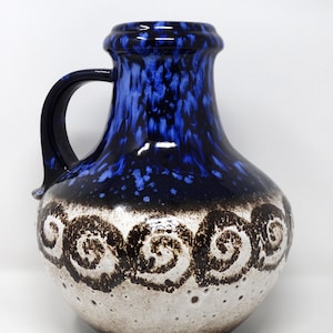 Scheurich XL Vintage Mid Century Glossy Blue Beige & Brown West German Vase