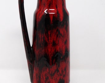 Scheurich Vintage Mid Century Glossy Black & Red Fat Lava West German Vase