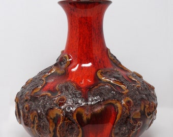 Walther Gerhard Vintage Mid Century Glossy Red Brown & Honey Fat Lava West German Vase