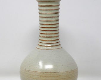 Studio Vintage Mid Century Cream & Brown Incised Stretched Neck West German Vase