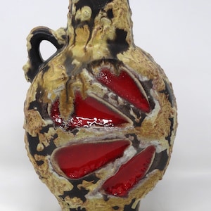 ES Keramik Vintage Mid Century Iconic Honey Brown Fat Lava Glossy Red West German Vase