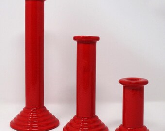 Waechtersbach Vintage Mid Century Glossy Red West German Candlesticks