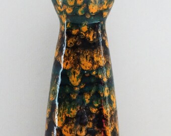 Scheurich Vintage Mid Century Glossy Deep Yellow Green & Brown West German Cylinder Vase