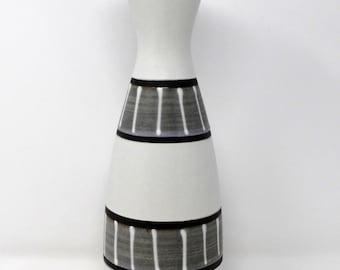 Carstens X-Tall Vintage Mid Century Matte Glazed White Black & Grey West German Cylinder Vase
